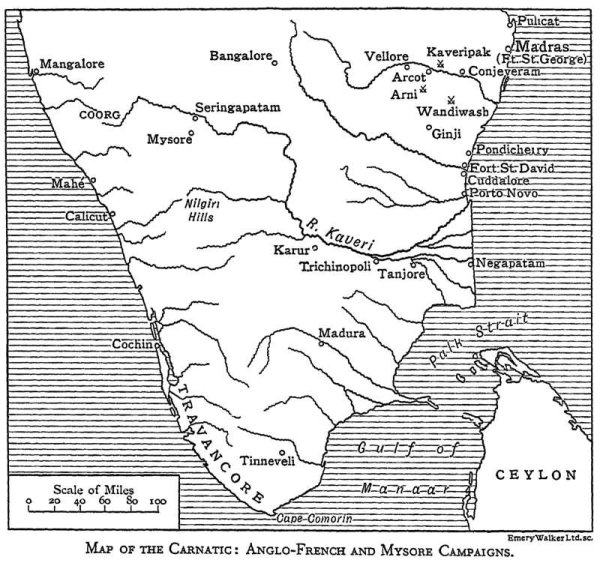 Map of the Carnatic : Anglo-French and Mysore Campaigns